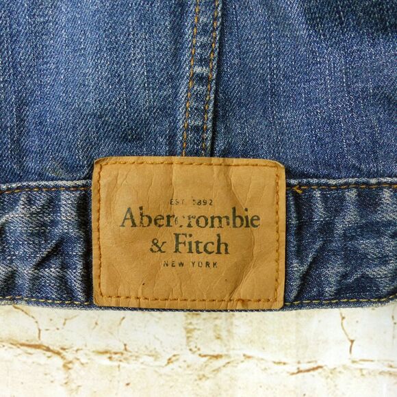 VTG Abercrombie & Fitch Trucker Jacket Men L Slim Blue Denim Wash Distress Y2K - Picture 12 of 14